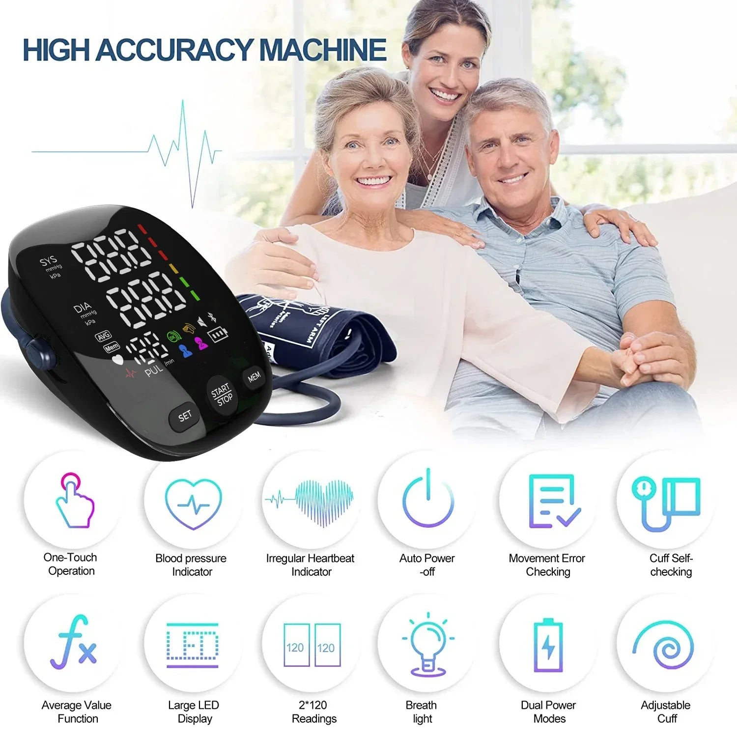 Virella Kingclinic portable digital blood pressure monitor with LED display and arm cuff for accurate home BP measurement