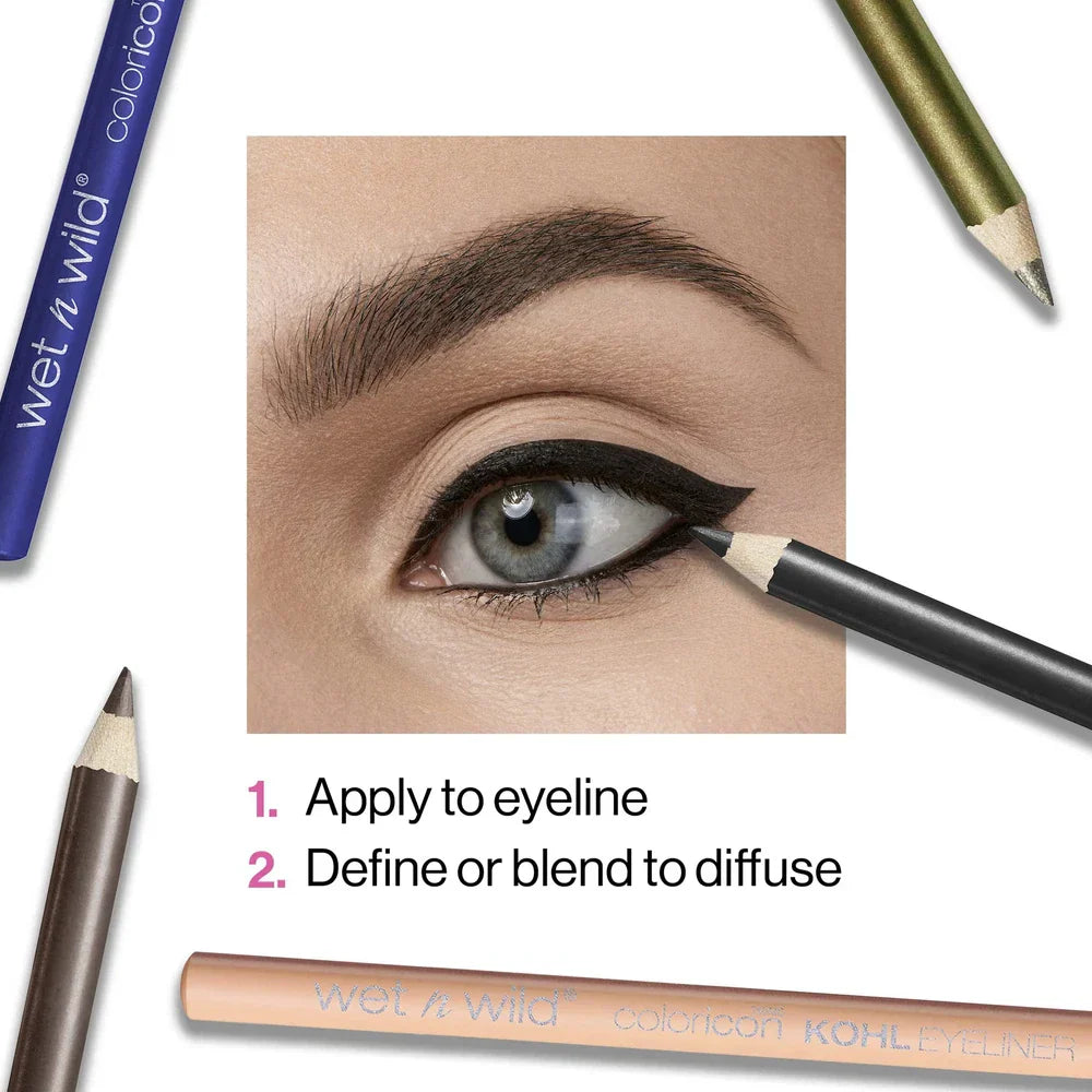 Virella Wet n Wild Color Icon Kohl Eyeliner in Baby's Got Black, black pencil with sharpened tip for precise eye makeup application