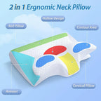 Virella memory foam cervical pillow with ergonomic contour for neck support and pain relief, showing the soft, contoured pillow design.