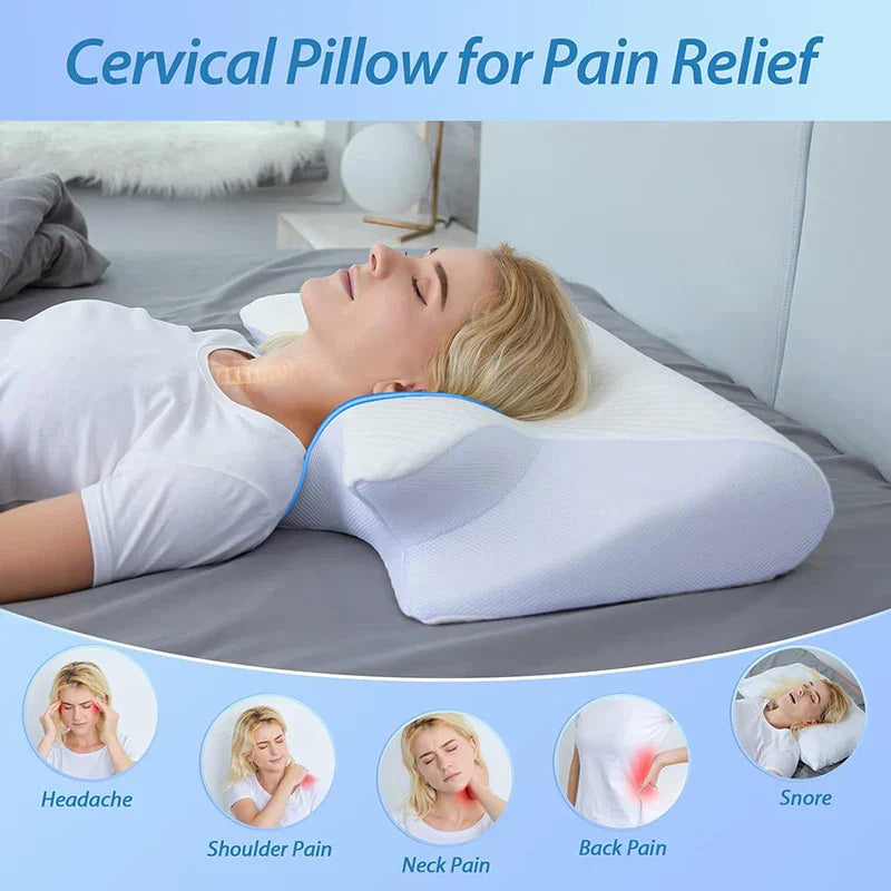Virella 1pc memory foam cervical pillow with ergonomic contour for neck support and pain relief, designed for orthopedic comfort.